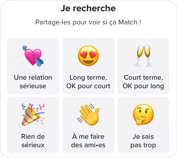Fonctionnalité je recherche Tinder.