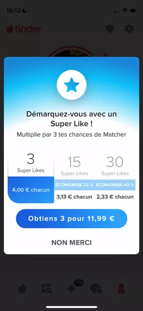 Superlike tinder prix.